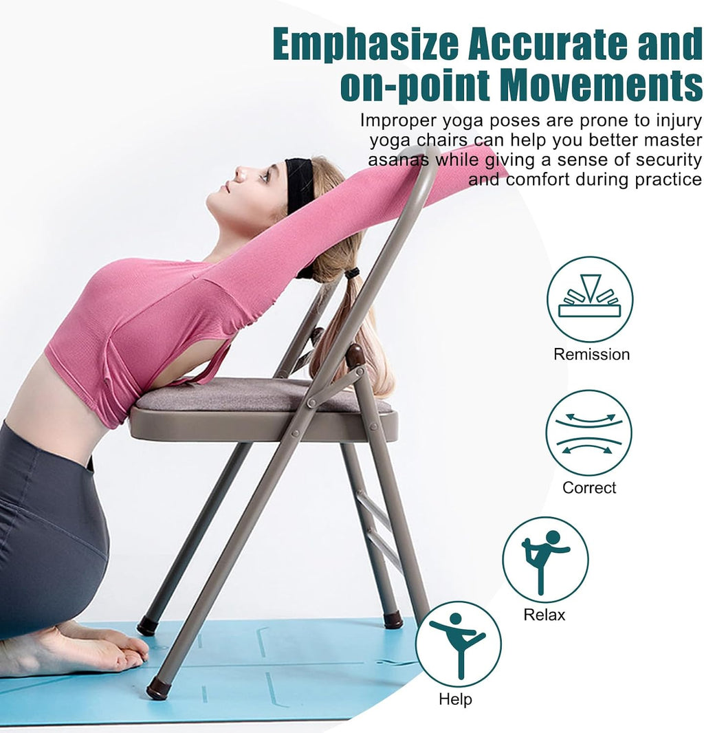 INNOLIFE Foldable Backless Yoga Chair with Resistance Band for Abs & Core, Flexibility and Strength Training and Back Pain Relieving