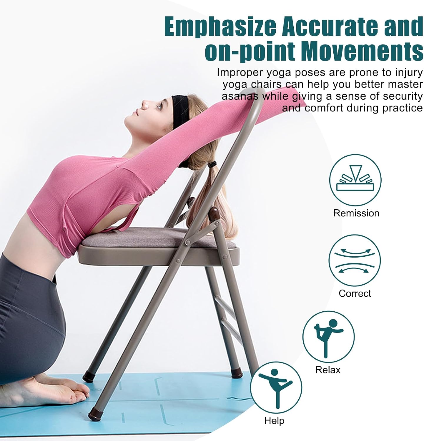 INNOLIFE Foldable Backless Yoga Chair with Resistance Band for Abs & Core, Flexibility and Strength Training and Back Pain Relieving