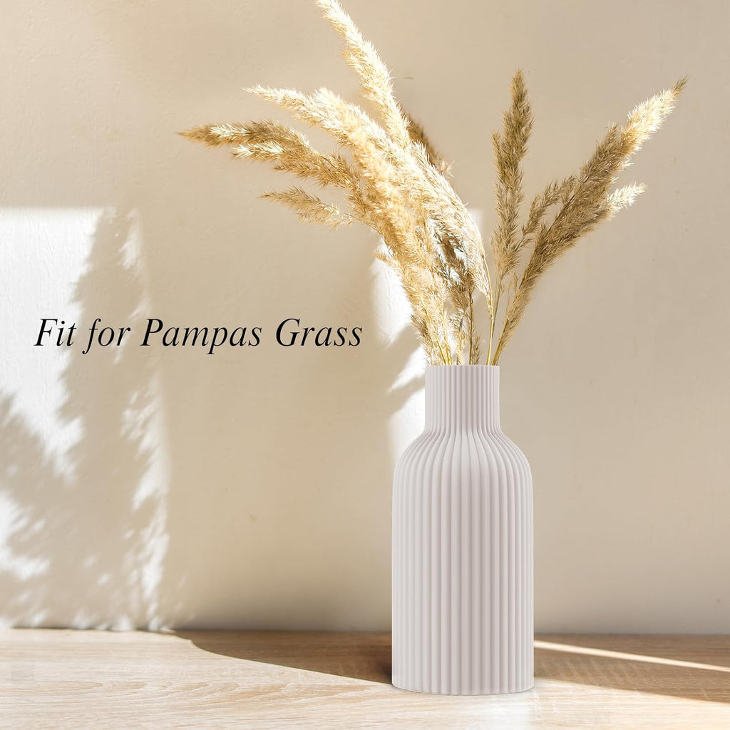 White Ceramic Flower Vase, Minimalist Modern Home Decor, Matte Finish Pampas Grass Vase for Table, Fireplace, Shelf, Mantel, Entryway and Centerpieces