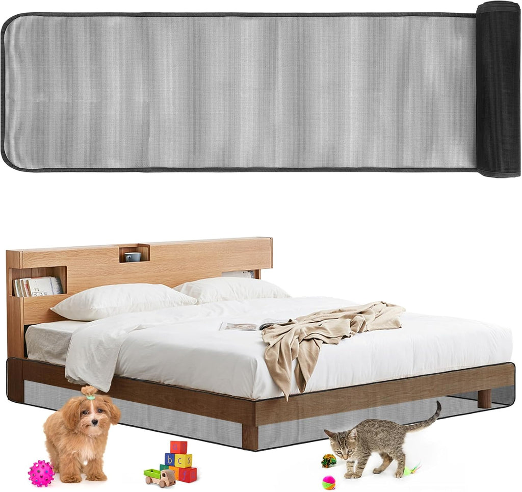 Cutable Under Bed Blocker for Pets and Toys 240 x 16 Inch Extra Tall Under Couch Blocker with Zip Ties Sofa Furniture Bumper Barriers for King/Queen Size Bed, Keeps Balls Dog Cat from Going Under Bed