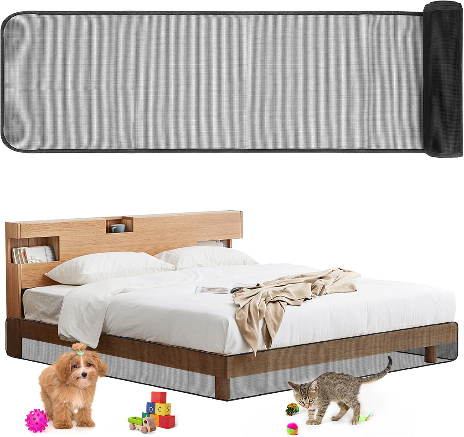 Cutable Under Bed Blocker for Pets and Toys 240 x 16 Inch Extra Tall Under Couch Blocker with Zip Ties Sofa Furniture Bumper Barriers for King/Queen Size Bed, Keeps Balls Dog Cat from Going Under Bed