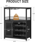 IDEALHOUSE Wine Bar Rack Cabinet with LED Light, Adjustable Shelves Coffee Bar Cabinet with Mesh Door and Baffle Design, 36 in Tall Small Liquor Bar Cabinet for Home, Kitchen, Dinning Room, Black