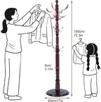 73'' Vintage Coat Racks Freestanding with 20 Metal Hooks, Solid Wood Coat Rack Hanger Stand with 3 Adjustable Size, Heavy Duty Coat Rack Tree for Entryway, Bedroom, Hallway, Office, Apartment