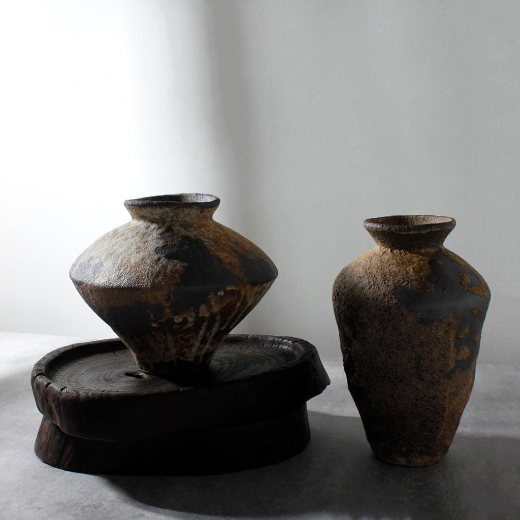Rusty Ceramic Vase, Wabi Sabi Decorative Pottery Flower Vase for Centerpieces, Table, Living Room, Bedroom, Bathroom, Retro Country Farmhouse Decor