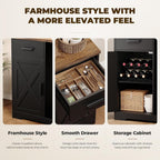 Large Coffee Bar Cabinet with Fridge (Fridge Included), 47'' Farmhouse Bar Cabinet with Wine Storage, Buffet Sideboard Table Station with 2 Drawers & Large Countertop for Home, Black