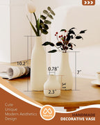 Decorative Flower Vase Set of 3 - Modern Boho Style Beige Vases, Ribbed Textures Ceramic Vase for Home Decor Shelf Bookshelf Mantle TV Stand Entryway Console, Dining Table Centerpiece Decor