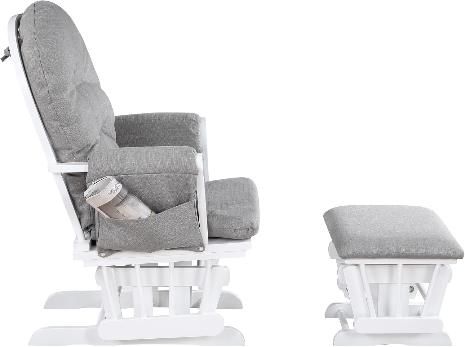 Penau Glider Ottoman, Soft Quiet Gliding, Gray Wood | Nursery Bonding Spot, Soft Gliding Motion, Button Tufted Back, Side Pocket, Matching Ottoman