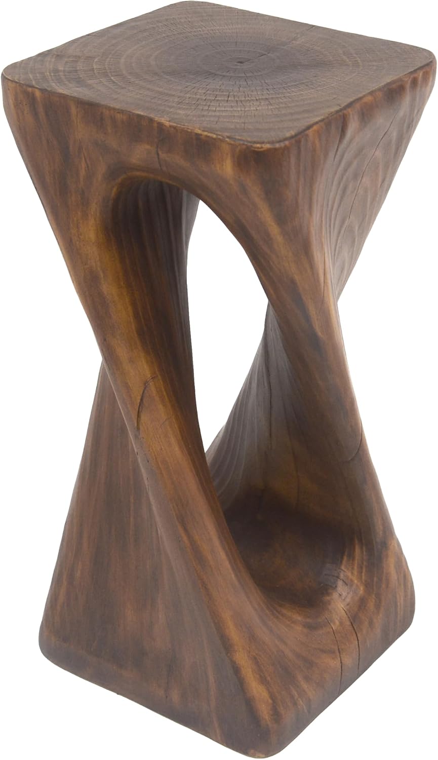 IRONORA Twisted Hollow Wood Grain Pedestal Side Table, Rustic Hourglass Sculpture Accent End Table, Heavy Duty Decorative Console Table for Entryway Living Room Wabi Sabi Farmhouse Decor