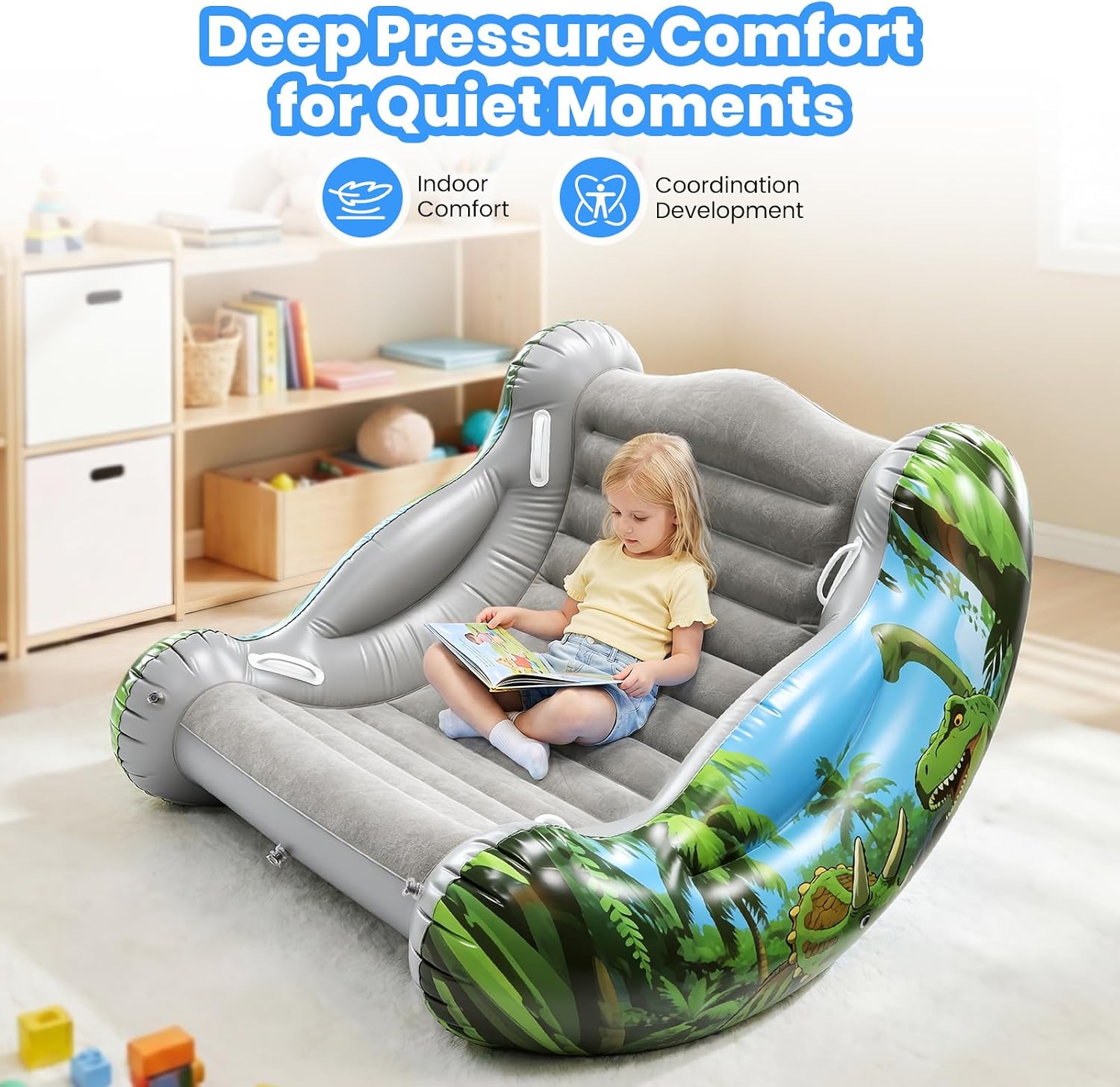 Sensory Chair for Kids, Inflatable Rocking Chair for Autism & ADHD, Cloud Rocker for Deep Pressure Therapy, Sensory Room Equipment for Toddlers Boys & Girls