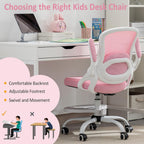 Kids Desk Chair,Ergonomic Study Chair with Adjustable Height,Swivel Mesh Desk Chair with Wheels,Home Office Chair for Children in Home Bedroom Pink