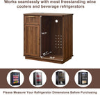 Okvnbjk Mini Fridge Cabinet with Storage & Power Outlet, Walnut | Coffee Bar Cabinet with Fridge Space, Fluted Bar Cabinet for Living Room, Dining Room, Dorm