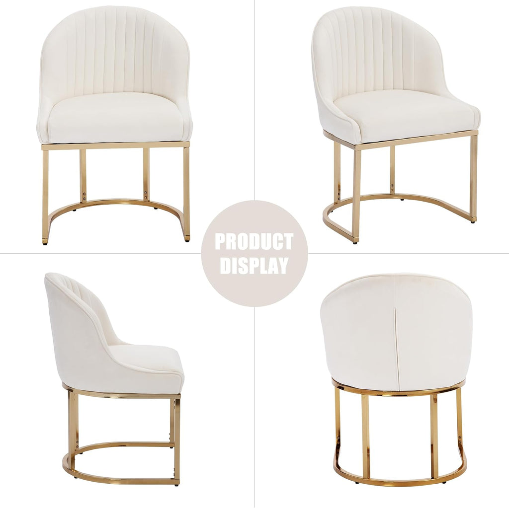 Velvet Dining Chairs Set of 4, Upholstered Dining Room Chairs with Golden Metal Legs, Modern Kitchen Side Chairs Reading Chair (Golden - Beige, Set of 4)