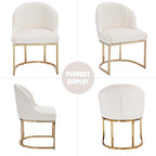 Velvet Dining Chairs Set of 4, Upholstered Dining Room Chairs with Golden Metal Legs, Modern Kitchen Side Chairs Reading Chair (Golden - Beige, Set of 4)