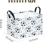 Kids Storage Basket with Soccer Print, 14.5" x 10.2" x 9.1", Waterproof with Leather Handles, Collapsible Rectangular Bin for Boys Sports Gear, Toys & Laundry