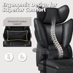 6 Points Massage Office Chair with Foot Rest - 400LBS Executive Office Chair with Adjustable Headrest, Armrest and Lumbar Pillow, Comfortable Leather Desk Chair for Home Office, Black