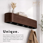 MTZ Solid Wooden Wall Mounted Coat Rack with Shelf & 5 Hidden Hooks – Modern Entryway Coat Hanger, Wood Coat Rack for Jackets, Bags & Keys, Minimalist Wall Hook Rack (Walnut)