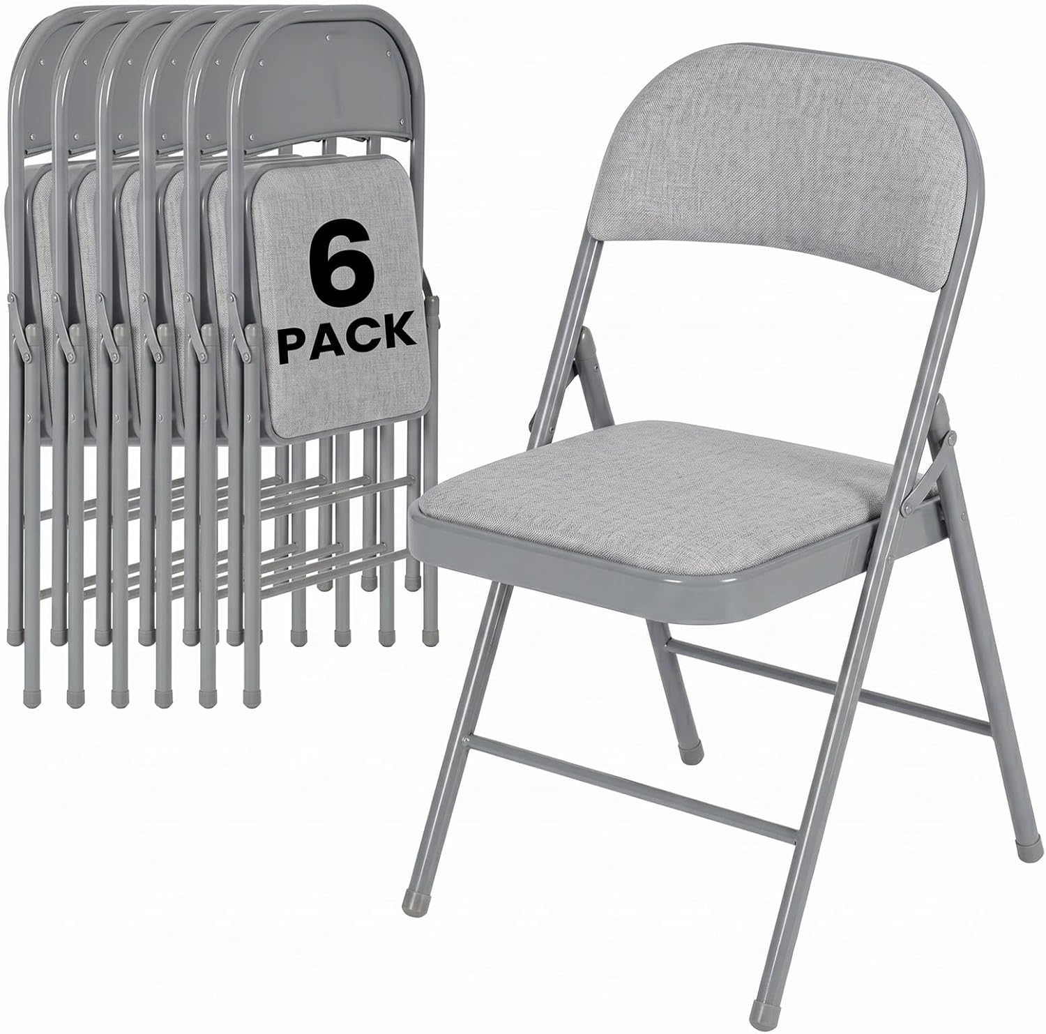 6 Pack Folding Chairs, Fabric Dining Chair Set with Padded Cushion and Back, Indoor Outdoor Seat for Home Office, Parties, Events, Wedding, Extra Guest Seating, Graphite Gray