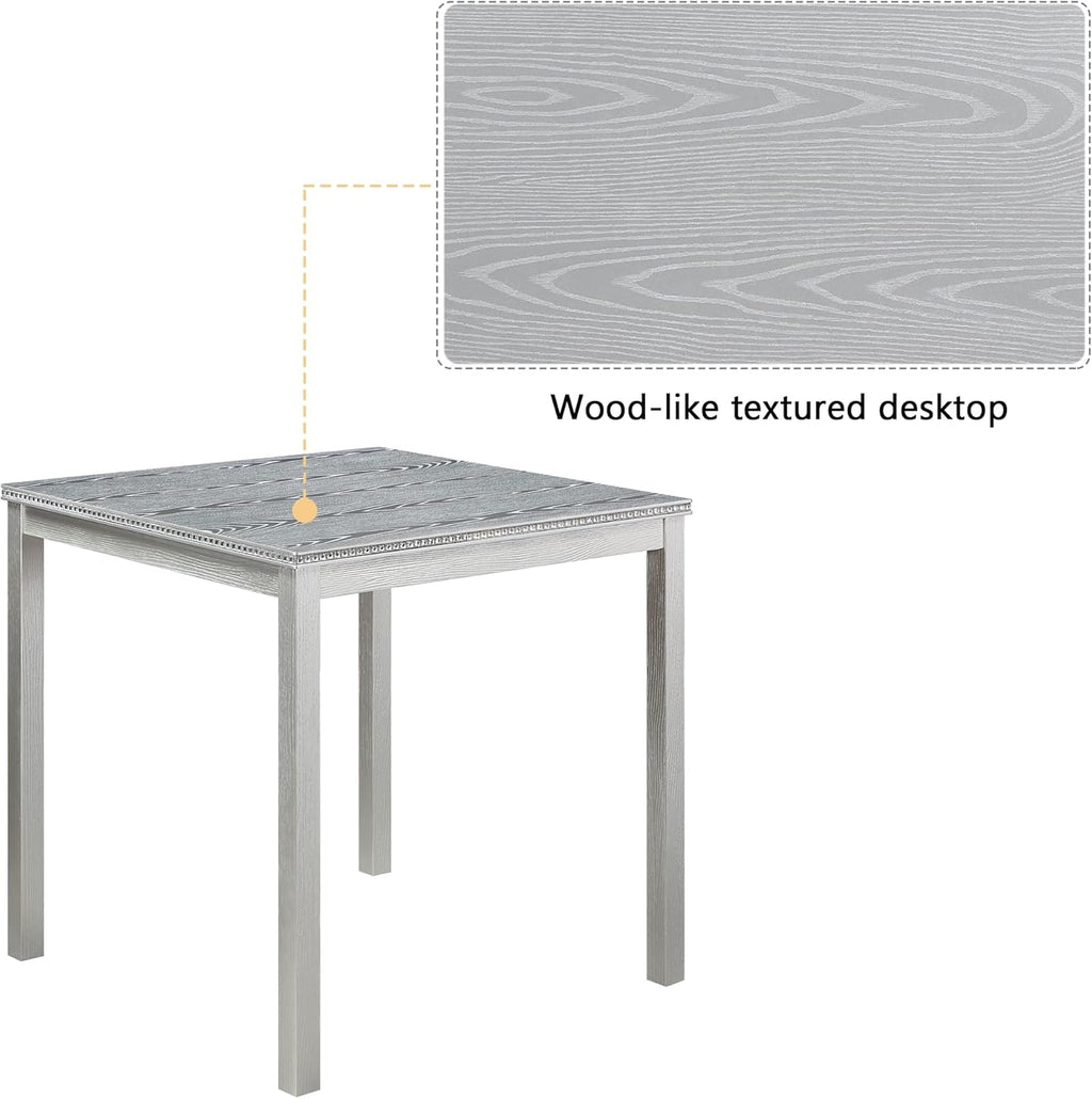SOFTSEA Wooden Dining Table up for 4, Square Kitchen Table with Solid Wood Legs, 34.5 Inch Modern Dining Table with Spacious Tabletop, for Kitchen Living Room, Silver Grey