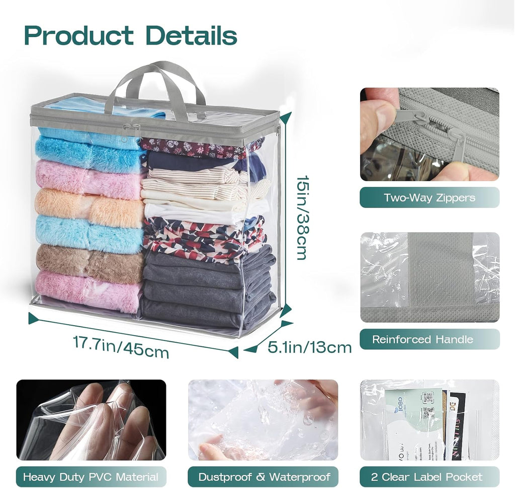 10 Pack Clear Storage Bags for Clothes, 22L Blanket Storage Bags, Under Bed Storage, Closet Organizers Bag, Upgraded Version Two-Way Zippers Design(Grey, 10PACK)