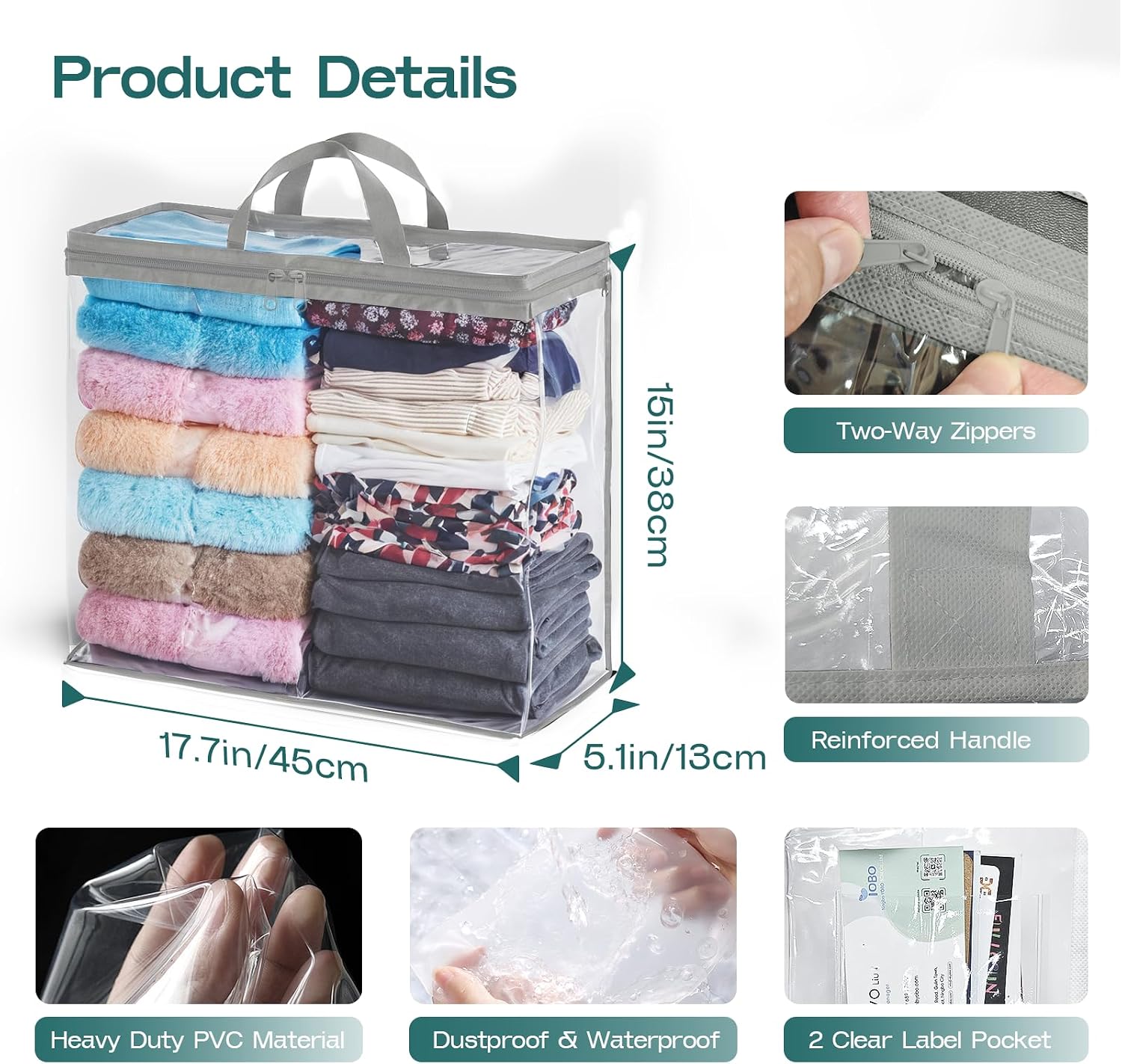 10 Pack Clear Storage Bags for Clothes, 22L Blanket Storage Bags, Under Bed Storage, Closet Organizers Bag, Upgraded Version Two-Way Zippers Design(Grey, 10PACK)