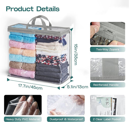 10 Pack Clear Storage Bags for Clothes, 22L Blanket Storage Bags, Under Bed Storage, Closet Organizers Bag, Upgraded Version Two-Way Zippers Design(Grey, 10PACK)