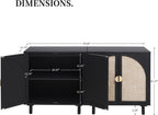 Modern Rattan Storage Sideboard Cabinet, Black Wood Buffet with Magnetic Latch, Adjustable Shelf. [2Pcs, Black]