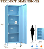 Metal Locker Storage Cabinets 59.06"H Sky Blue Locking File Cabinets Kitchen Food Pantry Cabinet with 2 Doors and Shelves for Dining Room, Living Room,Bathroom Office,Home,Garage, Gym, School