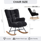 Zedachica Rocking Chair Nursery Teddy Upholstered Glider Rocker Rocking Accent Chair Padded Seat with High Backrest Armchair Comfy Side Chair for Living Room Bedroom Offices (Black Teddy)