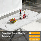 70 inch Faux Marble Dining Table for 4-6, Modern Kitchen Table with White Faux Marble Tabletop, Silver Stainless Steel X Base, Rectangular Dining Room Table for Dinner, Party, Meeting, Celebration