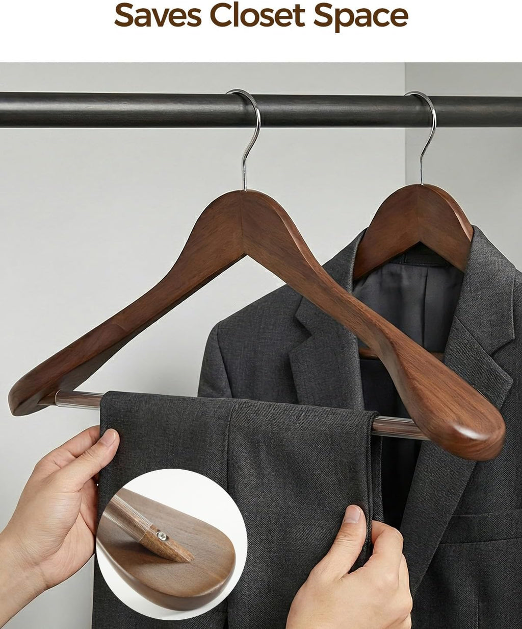 Premium Wooden Hangers 12-Pack – Wide Shoulder Non-Slip Design for Coats, Jackets & Suits | 360° Rotating Closet Organizers | Durable & Space-Saving (Vintage Wood)
