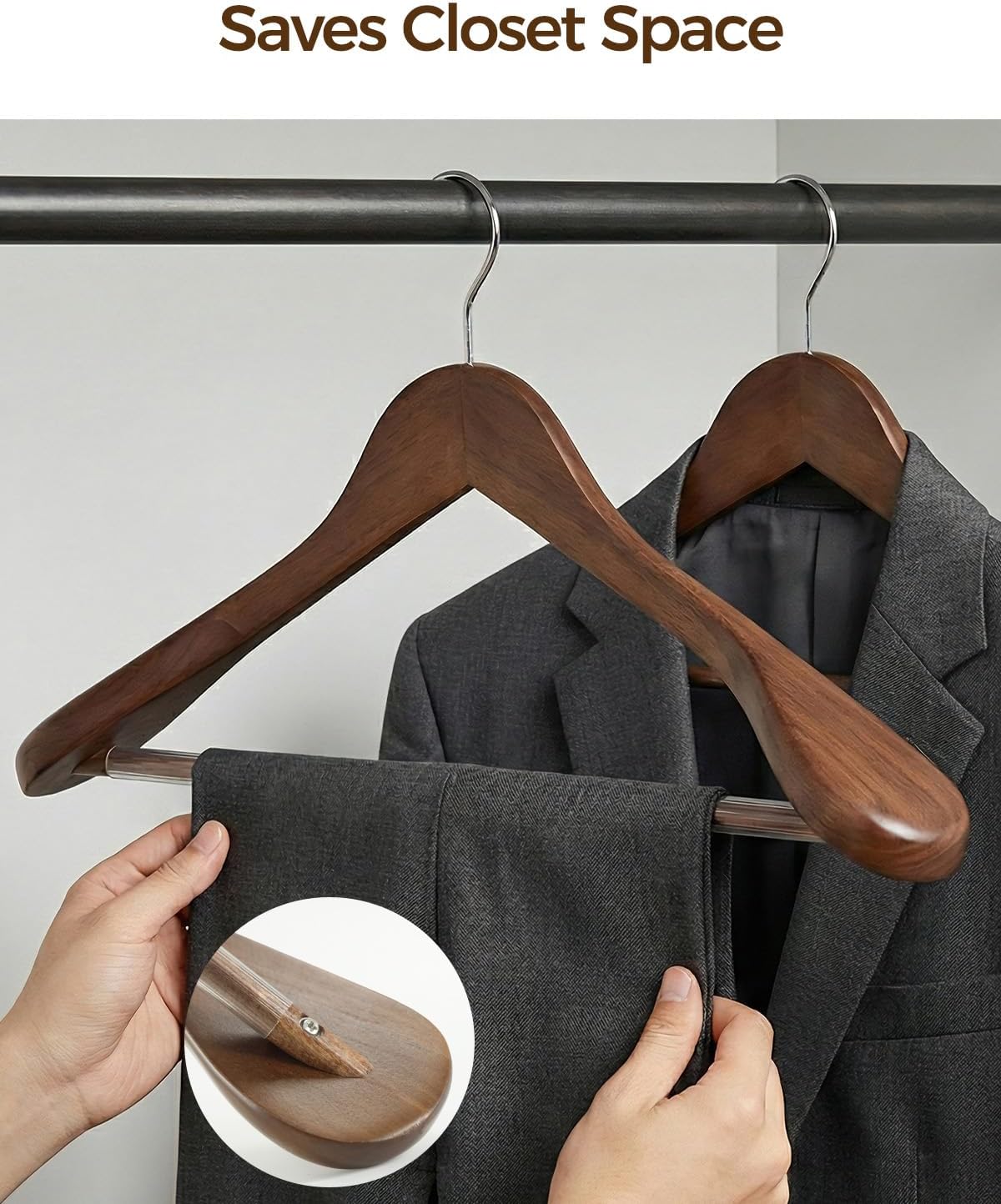 Premium Wooden Hangers 12-Pack – Wide Shoulder Non-Slip Design for Coats, Jackets & Suits | 360° Rotating Closet Organizers | Durable & Space-Saving (Vintage Wood)