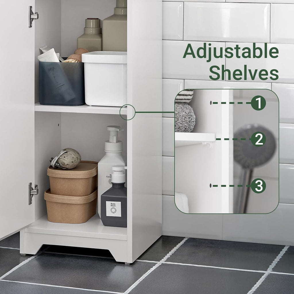 SoBuy Narrow Bathroom Storage Cabinet, Tall Slim Bathroom Organizers and Storage for Small Spaces, Freestanding Skinny Cabinet with Doors and Shelves for Tight Corners, White BZR109-W