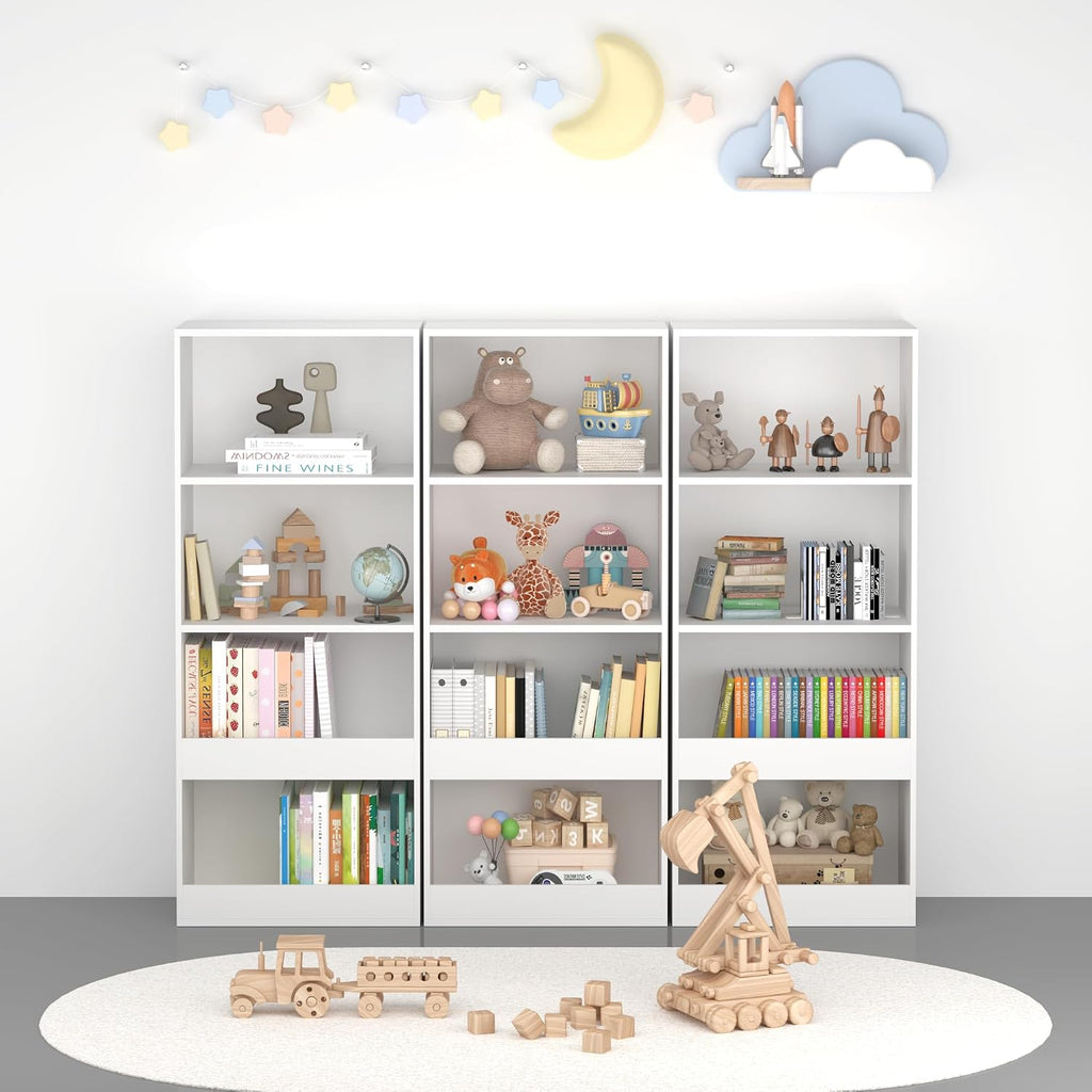 Bookshelf, 4 Tier Bookcase, Book Organizer, Toy Storage Cabinet Organizer, White