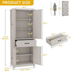DWVO 72" Tall Farmhouse Pantry Cabinet, Kitchen Storage Pantry with Barn Doors & Drawer, Versatile Organizer with Adjustable Shelves, Rustic Cupboard for Dining Room, Living Room, White Oak