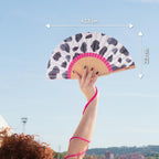 FISURA Wooden Hand Fan with Eye-catching Black and White Cow Pattern Original Stylish Accessory Portable Handheld Fan with Handy Hanger Dimensions: 42.5 x 23 cm