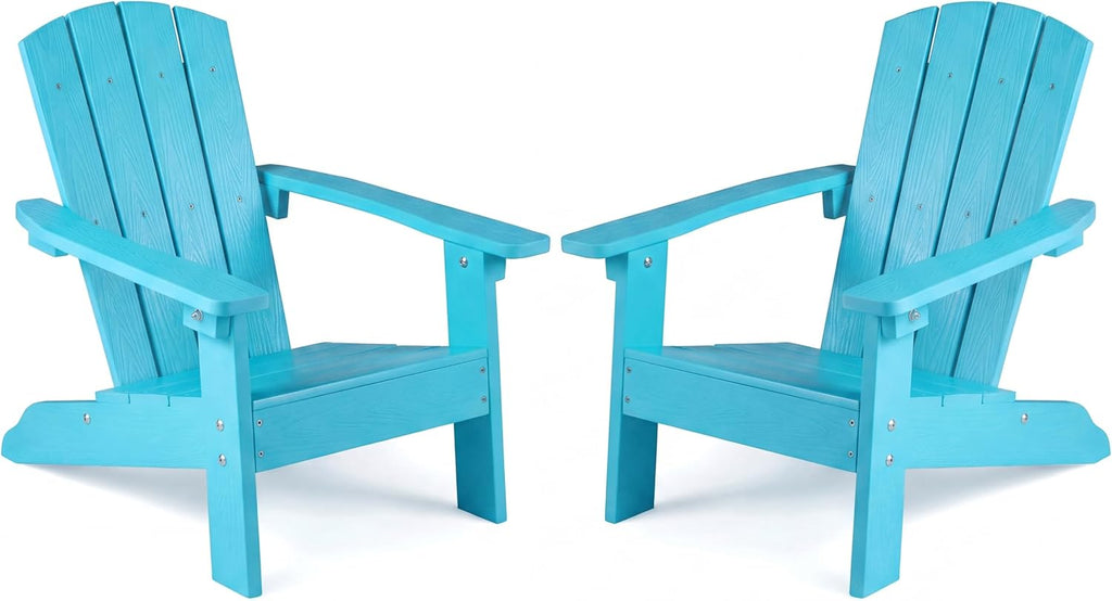 Costzon Kids Adirondack Chair, All-Weather HIPS Patio Chair with High Backrest, Armrests, Fire Pit Chair for Kids Ages 3-8, Indoor Outdoor Kids Patio Lounge Chair for Garden, Lawn, Yard (2, Turquoise)