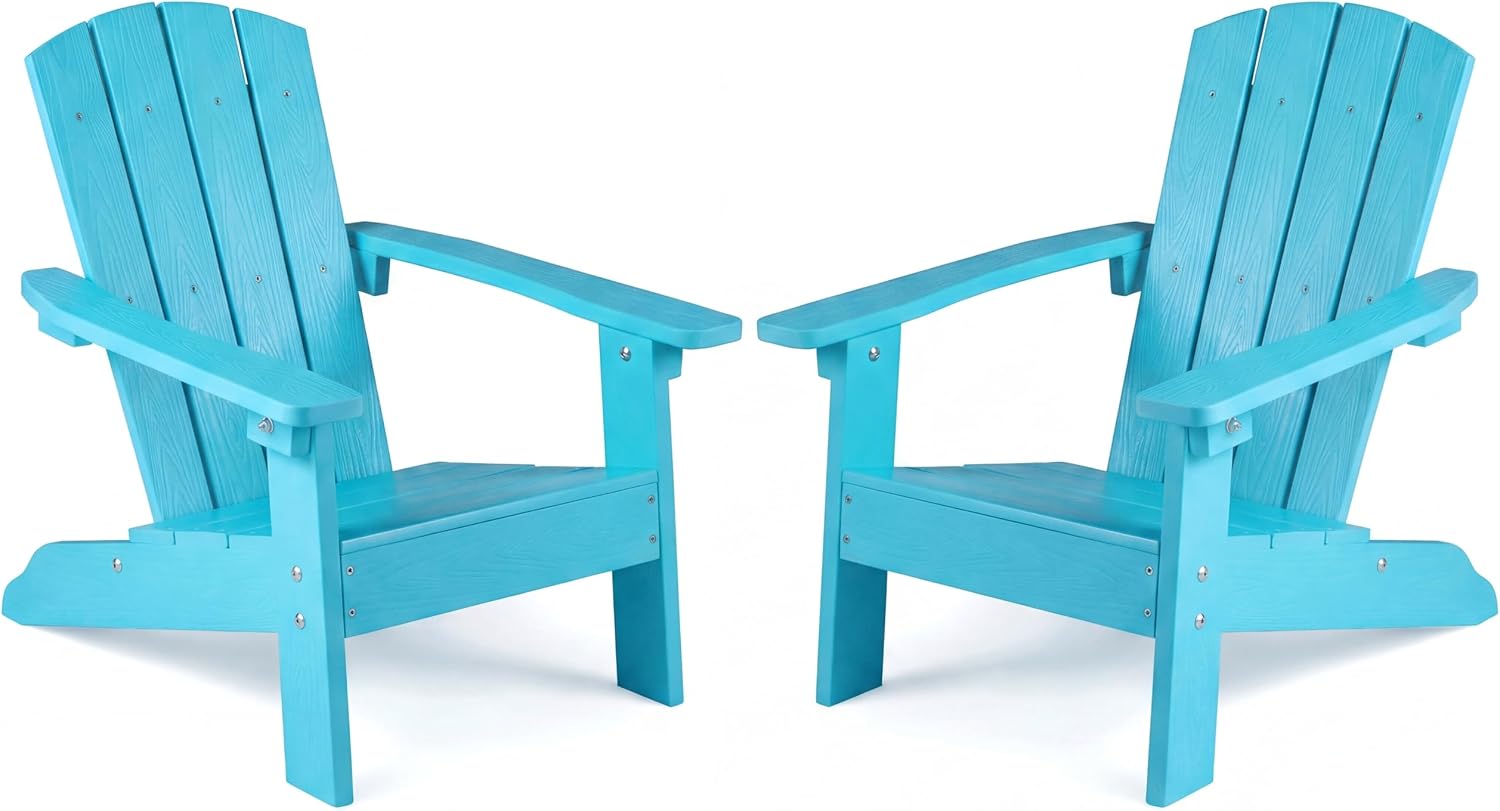 Costzon Kids Adirondack Chair, All-Weather HIPS Patio Chair with High Backrest, Armrests, Fire Pit Chair for Kids Ages 3-8, Indoor Outdoor Kids Patio Lounge Chair for Garden, Lawn, Yard (2, Turquoise)
