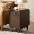 HULALA HOME Narrow End Table with Adjustable Shelf, Mid Century Modern End Table with Rear Storage, Solid Wood Legs, Walnut