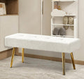 Entryway Bench, 40'' Upholstered Bedroom Benches, End of Bed Bench with Metal Legs, for Decorative, Living Room, Dining Room, White Bench, Teddy Velvet