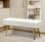 Entryway Bench, 40'' Upholstered Bedroom Benches, End of Bed Bench with Metal Legs, for Decorative, Living Room, Dining Room, White Bench, Teddy Velvet