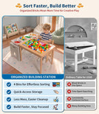 JOIN&JOY 28" Kids Activity Table, Compatible with Lego & Duplo Bricks, 4 Foldable Storage Bins, Premium Solid Pine Wood Play Desk, Reversible Tabletop for Multi-Child STEM Learning & Crafts