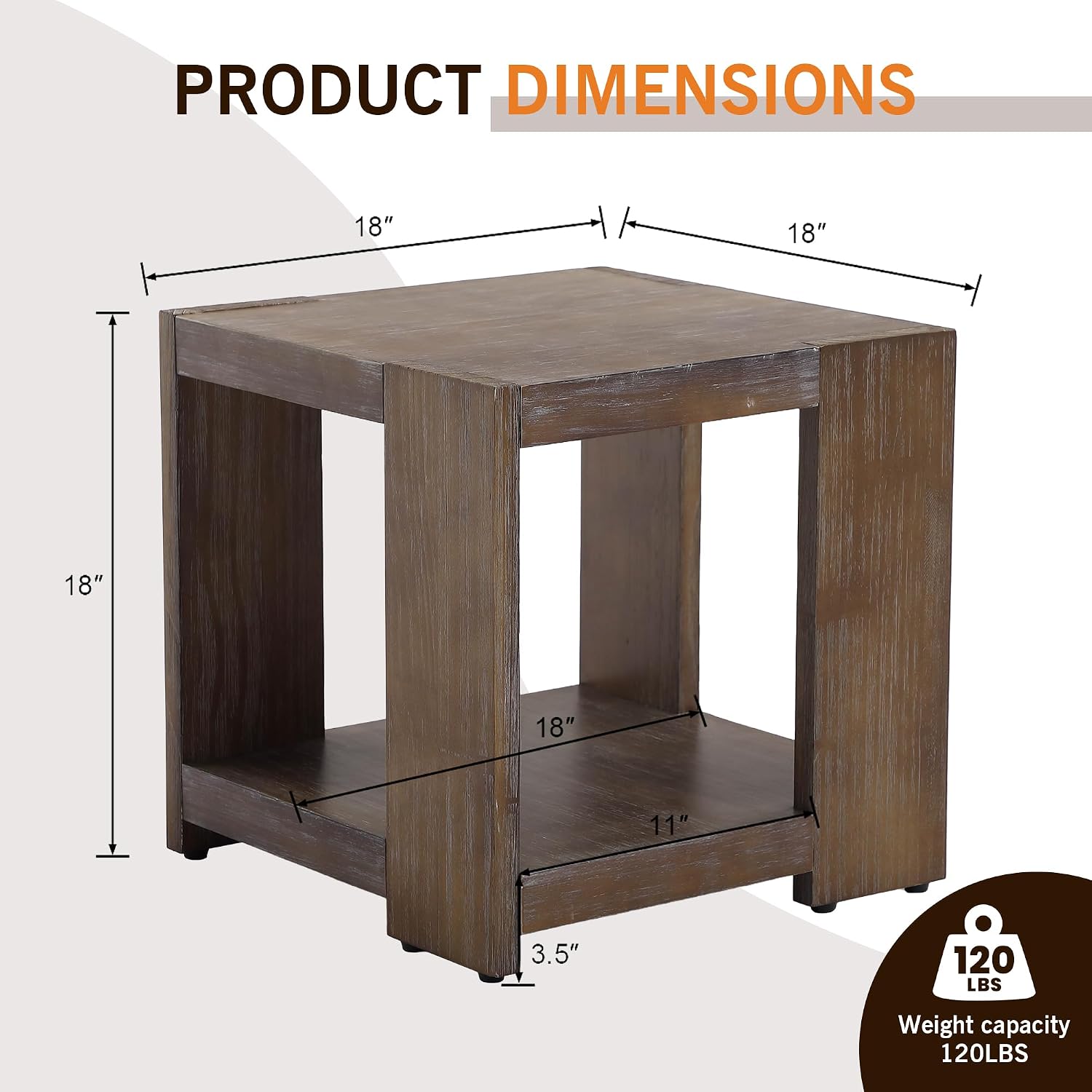 2-Tier Side Table for Living Room Set of 2, Rectangular End Table with Open Storage, Farmhouse Accent Bedside Table for Bedroom, Brown