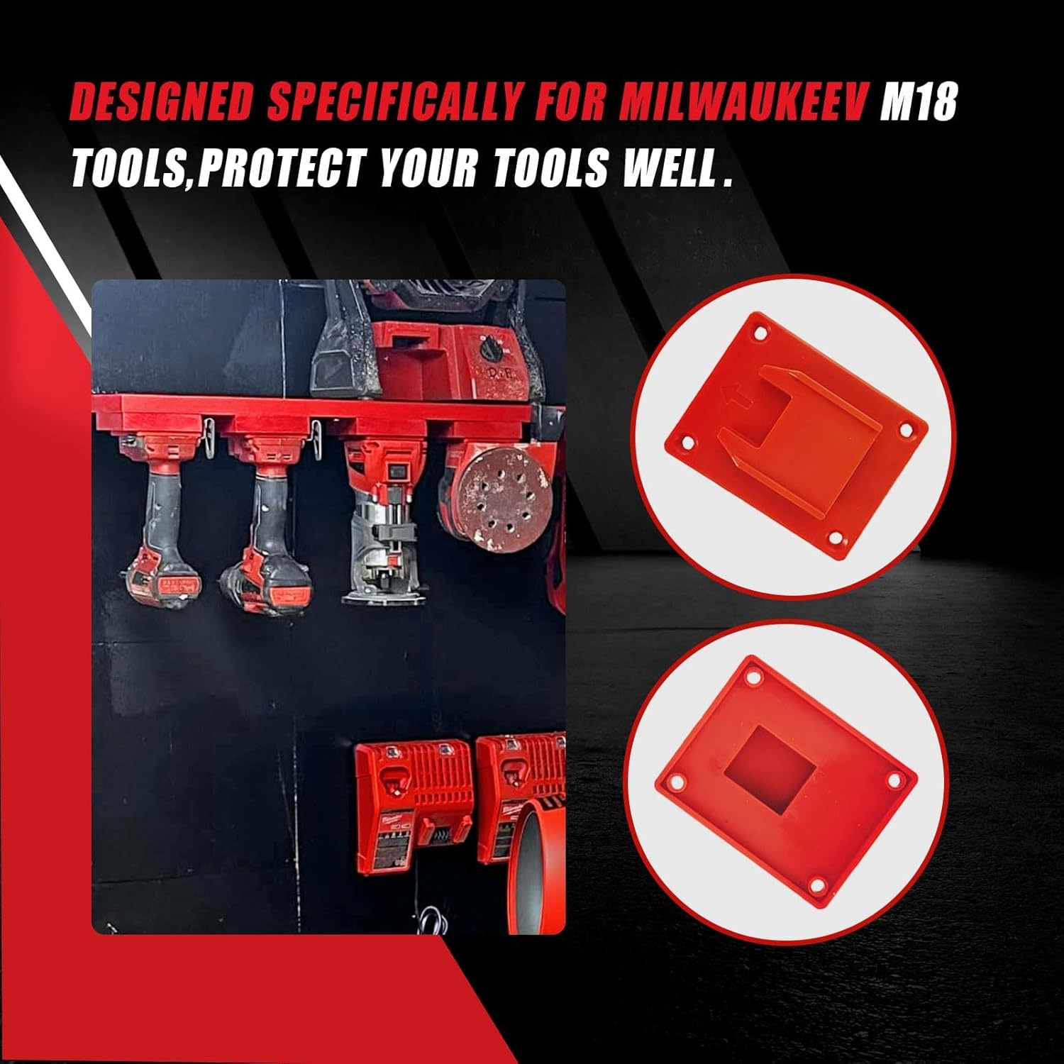 20Pcs Wall Mount Tool Holders and Battery Holder for Milwaukee M18 18V - Heavy Duty Storage Shelf Organizer with Screws, Fits Drill, Saw, Workshop Garage