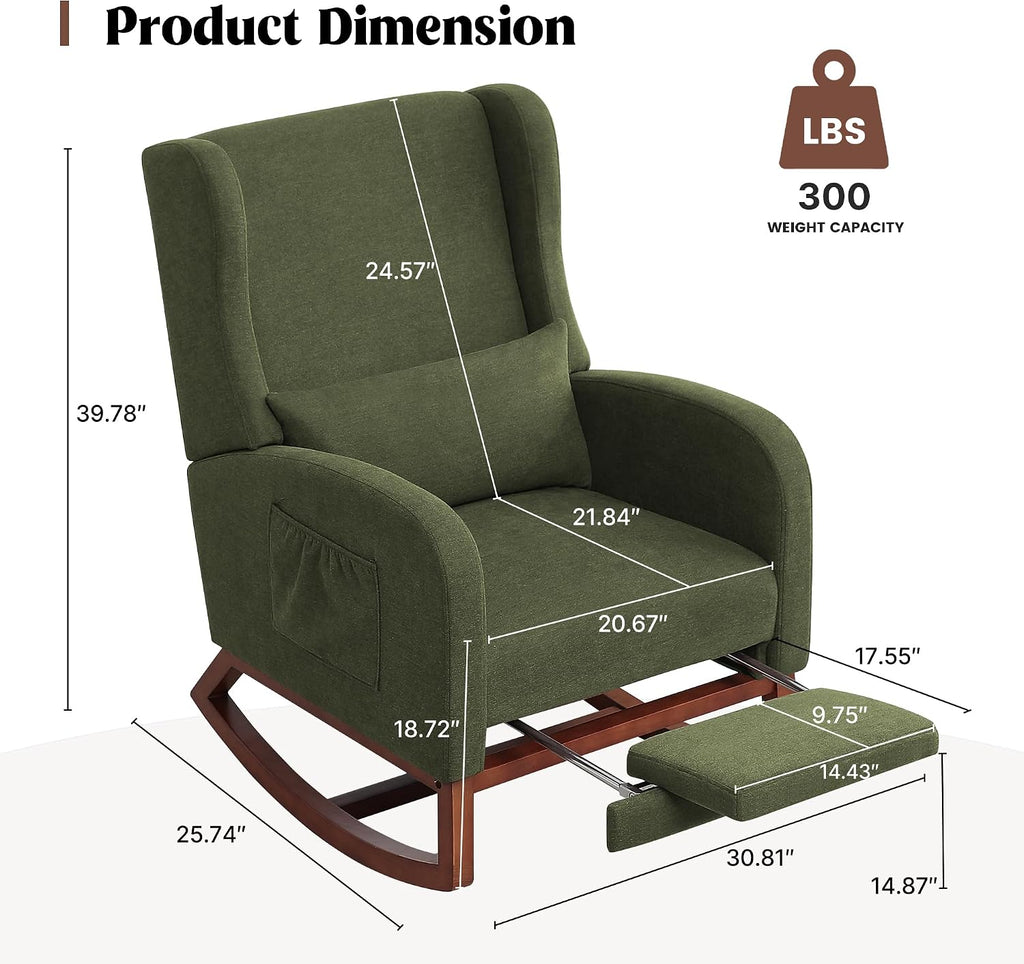 HCHAIRH Rocking Chair Nursery, Nursery Rocking Chairs with Foot Rest, Comfy Glider Rocker Nursing Chair with Back Pillow for Nursing, Living Room, Bedroom, Dark Green