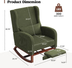 HCHAIRH Rocking Chair Nursery, Nursery Rocking Chairs with Foot Rest, Comfy Glider Rocker Nursing Chair with Back Pillow for Nursing, Living Room, Bedroom, Dark Green