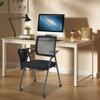 Foldable Conference Room Chair Office Guest Chairs and Reception Chairs with Wheels,Mesh Back Guest Reception Chair Foldable Desk Chair for Home Office,Black (2 PCS with Tablet)