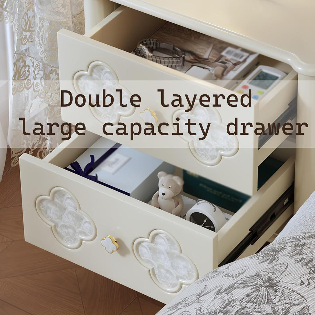 Nightstand with Patterned Drawers End Table with Metal Handle,Storage Cabinet with Solid Wood Legs Modern End Tables,for Living Room Bedroom Office(Black,15.7in/40cm)