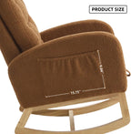 Upholstered Rocking Armchair with Footrest 39.76" High Back Teddy Fabric Rocker Chair with Side Storage Pocket and Rubber Wood Base for Living Room Bedroom Nursery (Caramel)