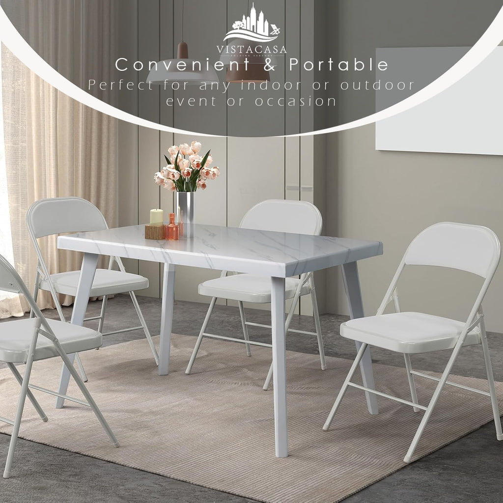 8 Pack Padded Folding Chairs, Heavy Duty Metal Frame with PU Leather Seat & Back, 350 lbs Capacity Portable Stackable Indoor Outdoor Chairs for Party Wedding Office(White, 8 Pack)