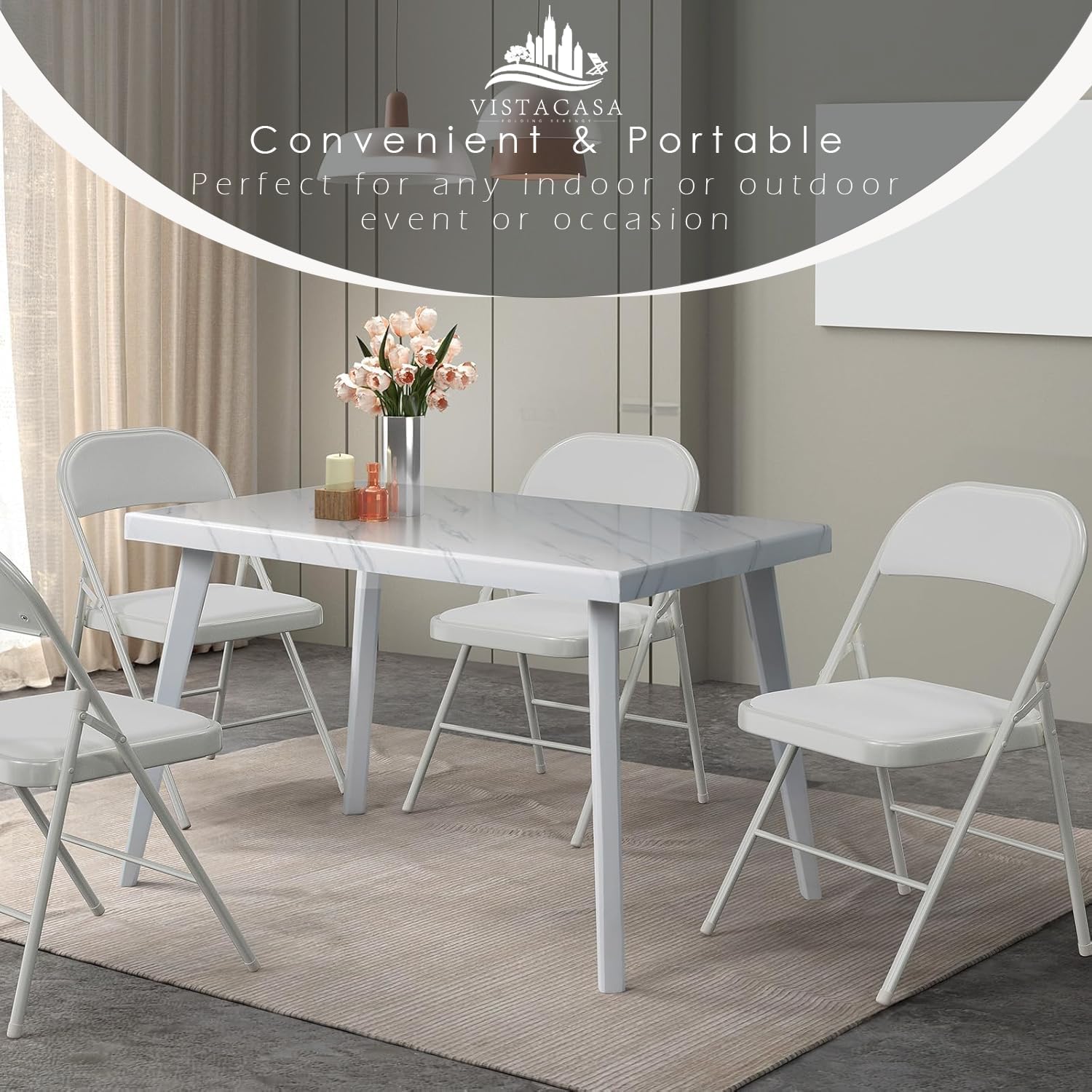 8 Pack Padded Folding Chairs, Heavy Duty Metal Frame with PU Leather Seat & Back, 350 lbs Capacity Portable Stackable Indoor Outdoor Chairs for Party Wedding Office(White, 8 Pack)